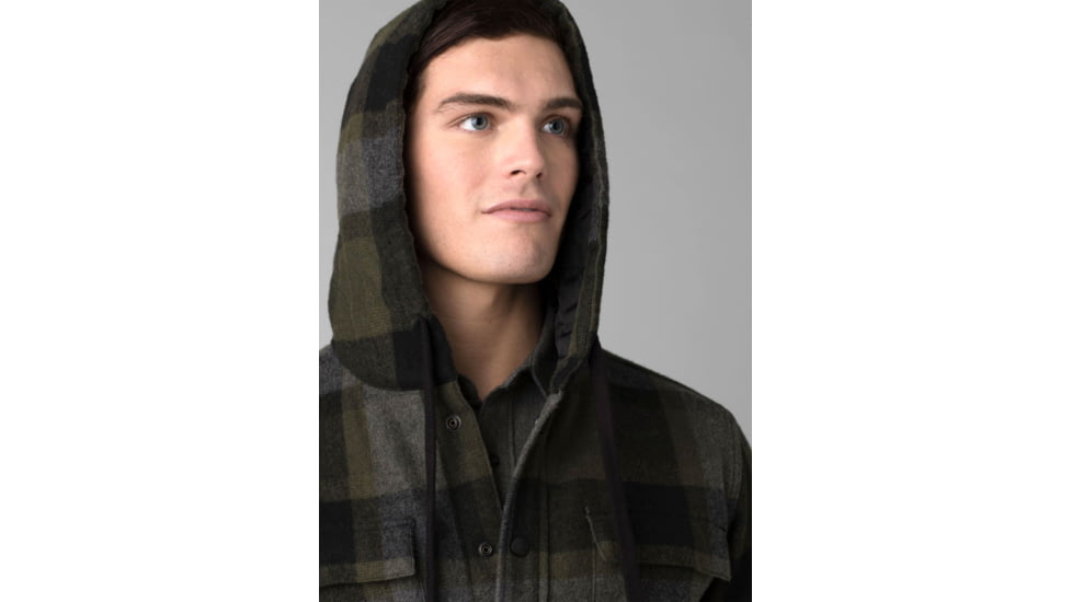 prAna Asgard Hooded Flannel Shirt - Mens, Black, Large, 1964511-001-ST-L