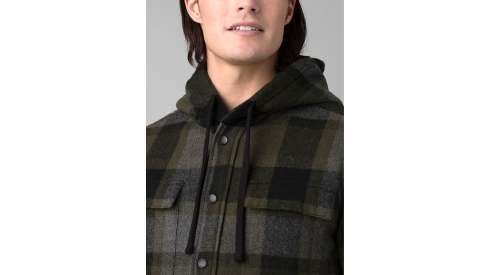 prAna Asgard Hooded Flannel Shirt - Mens, Black, Large, 1964511-001-ST-L