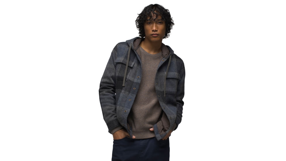 prAna Asgard Hooded Flannel Shirt - Mens, Charcoal, Medium, 1973731-020-M