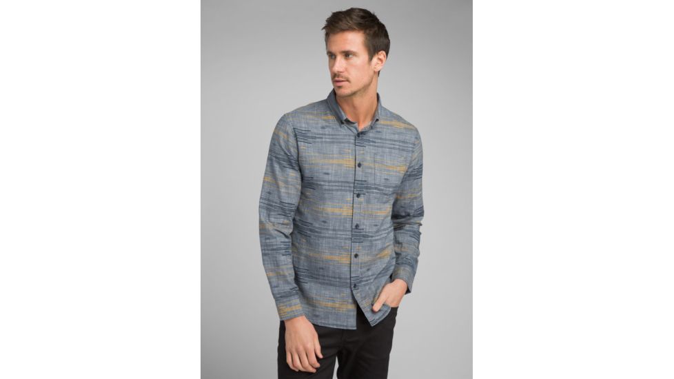 prAna Broderick Long Sleeve - Mens, Grey Blue, Large, M23170452-GYBL-L