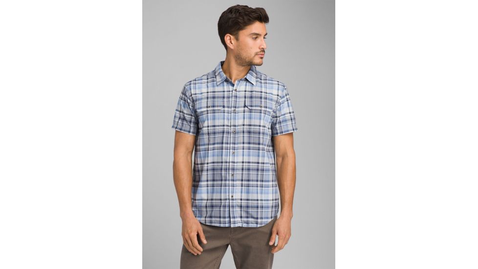 prAna Cayman Plaid Short Sleeve - Mens, Blue Anchor, Medium, M11181353 -419-M