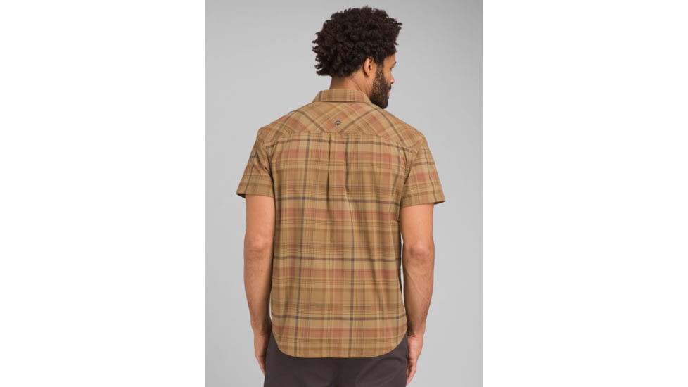prAna Cayman Plaid Short Sleeve - Mens, Dark Khaki, Small, M11181353-DKKH-S
