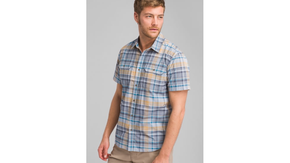 prAna Cayman Plaid Short Sleeve - Mens, Rain, Large, M11181353-RAIN-L