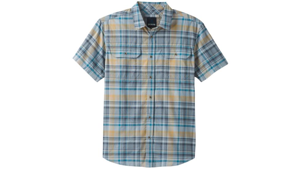 prAna Cayman Plaid Short Sleeve - Mens, Rain, Large, M11181353-RAIN-L