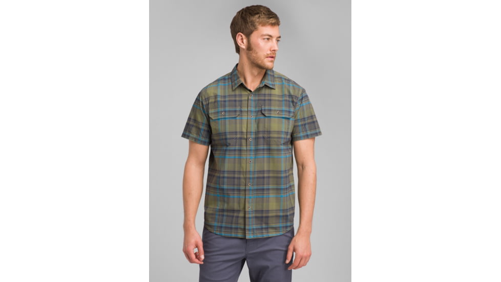 prAna Cayman Plaid Short Sleeve - Mens, Rye Green, Large, M11181353-RYGR-L