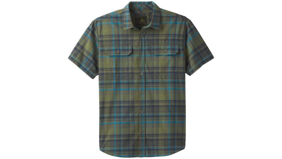 prAna Cayman Plaid Short Sleeve - Mens, Rye Green, Large, M11181353-RYGR-L