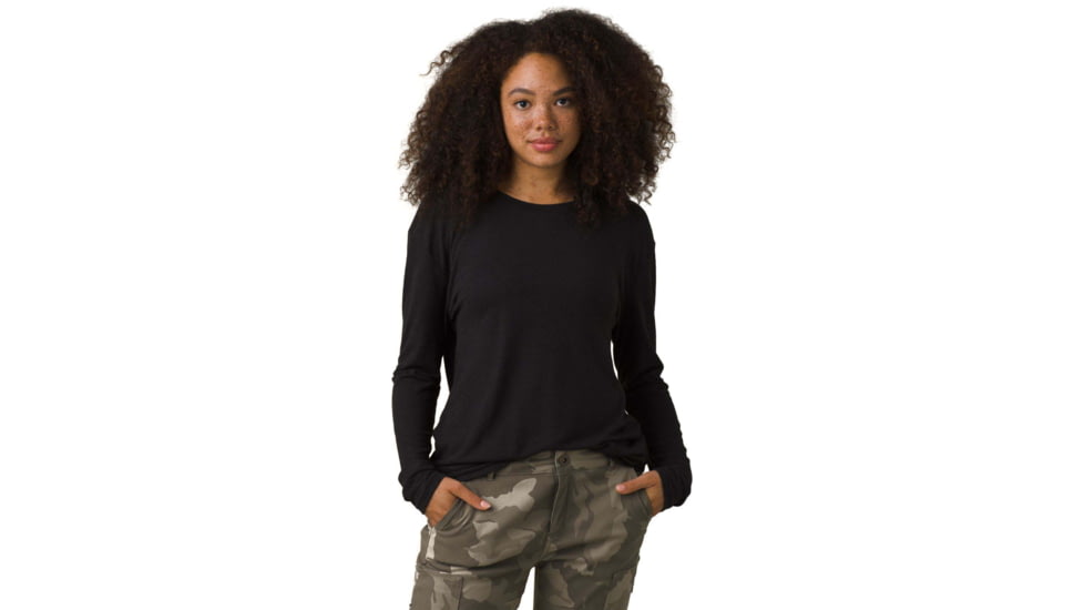 prAna Cozy Up Long Sleeve Tee, Black, Medium, 1964411-001-M