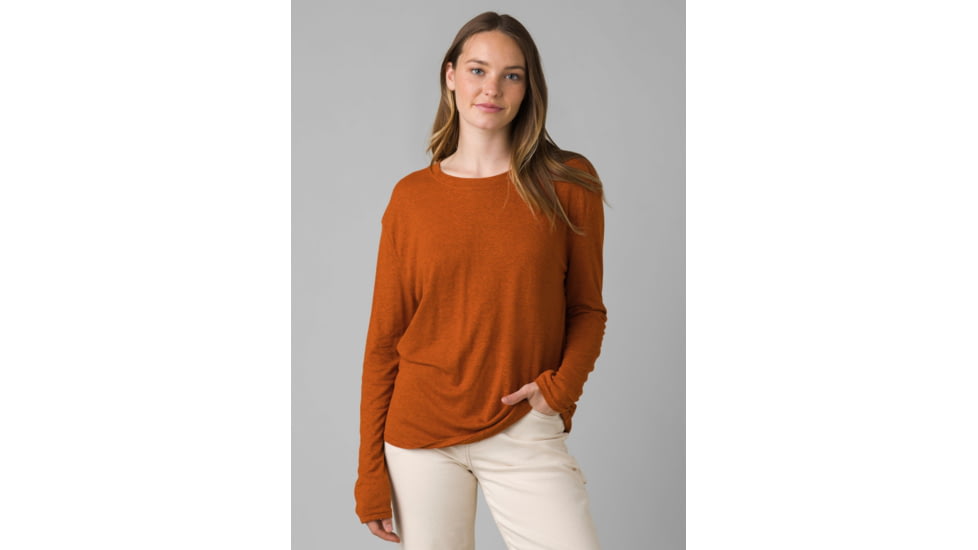 prAna Cozy Up Long Sleeve Tee, Gingerbread Heather, Medium, 1964411-800-M