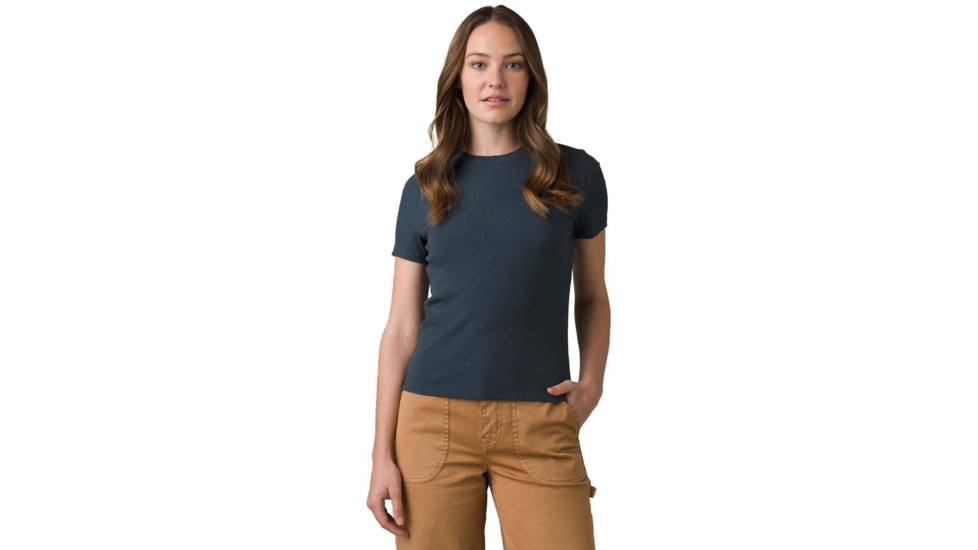 prAna Foundation Rib Tee - Womens, Grey Blue Heather, M, 1970821-021-M
