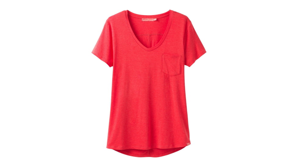 prAna Foundation Short Sleeve V Neck Top Women's, Carmine Pink Heather, Medium, W11170142-CPHT-M