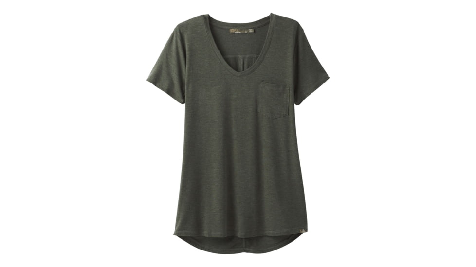 prAna Foundation Short Sleeve V Neck Top Women's, Forest Green Heather, Large, W11170142-FGHT-L