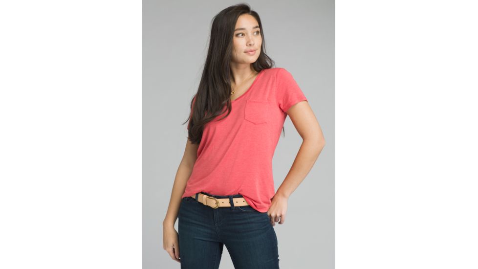 prAna Foundation Short Sleeve V-Neck Top - Women's, Rhubarb Heather, Medium, W11170142-RHHT-M
