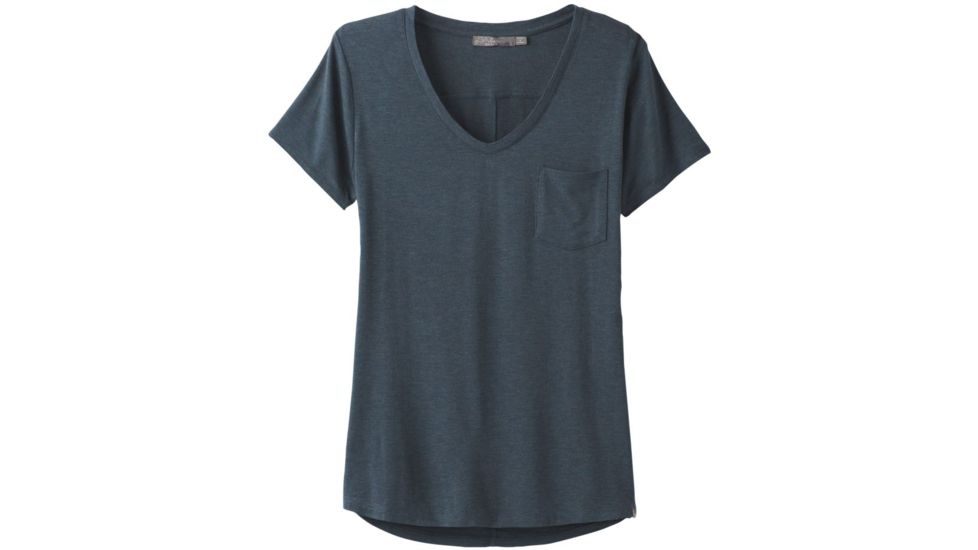 prAna Foundation Short Sleeve V-Neck - Women's, Grey Blue Heather, Small, W11170142-GBHT-S