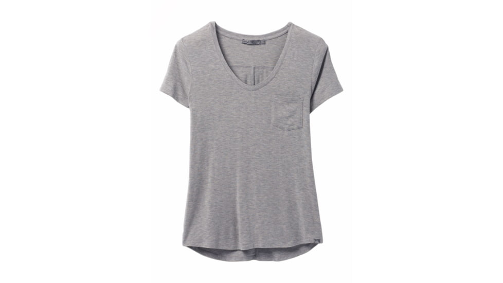 prAna Foundation Short Sleeve V-Neck - Women's, Heather Grey, Extra Small, 1971451-020-XS
