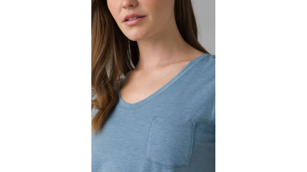 prAna Foundation Short Sleeve V-neck - Womens, Sea Mist Heather, S, W11170142-402-S
