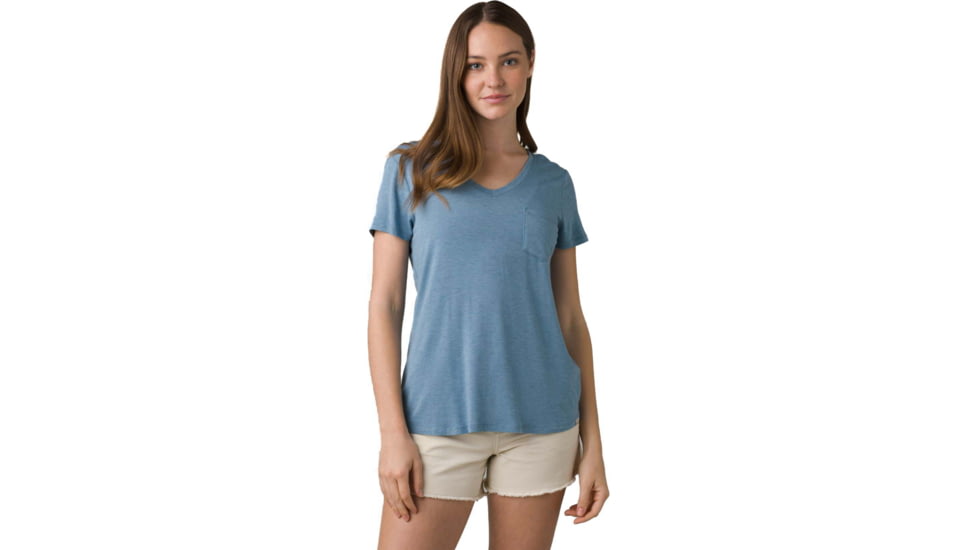 prAna Foundation Short Sleeve V-neck - Womens, Sea Mist Heather, S, W11170142-402-S