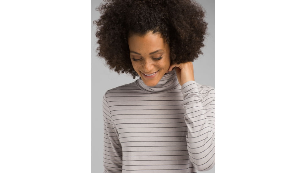 prAna Foundation Turtleneck Shirt - Womens, Light Grey Heather Stripe, Extra Small, W23180527-LGHS-XS