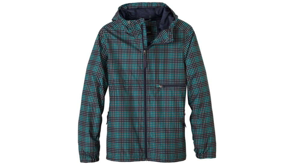 prAna Grayson Rain Jacket - Men's -True Teal Plaid -X-Large