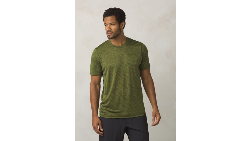 Prana Hardesty Short Sleeve Mens, Fern Green Stripe, Small, M11170402-FEGS-S