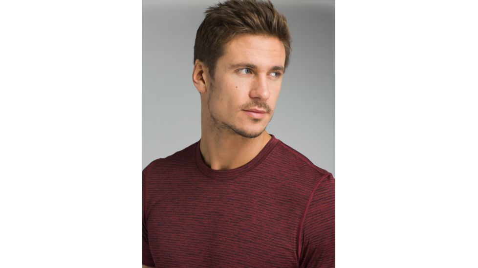 prAna Hardesty Short Sleeve T-Shirt - Mens, Black Cherry Stripe, Medium, M11170402-BCST-M