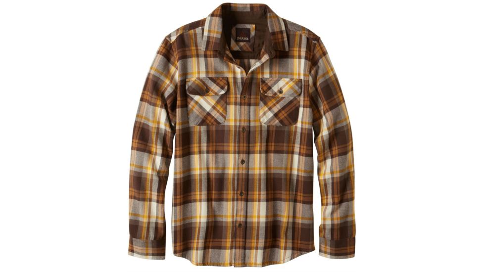 prAna Lybek Long SLeeve Flannel Shirt - Men's, Brown, Medium, M2LYBE314-BRN-M