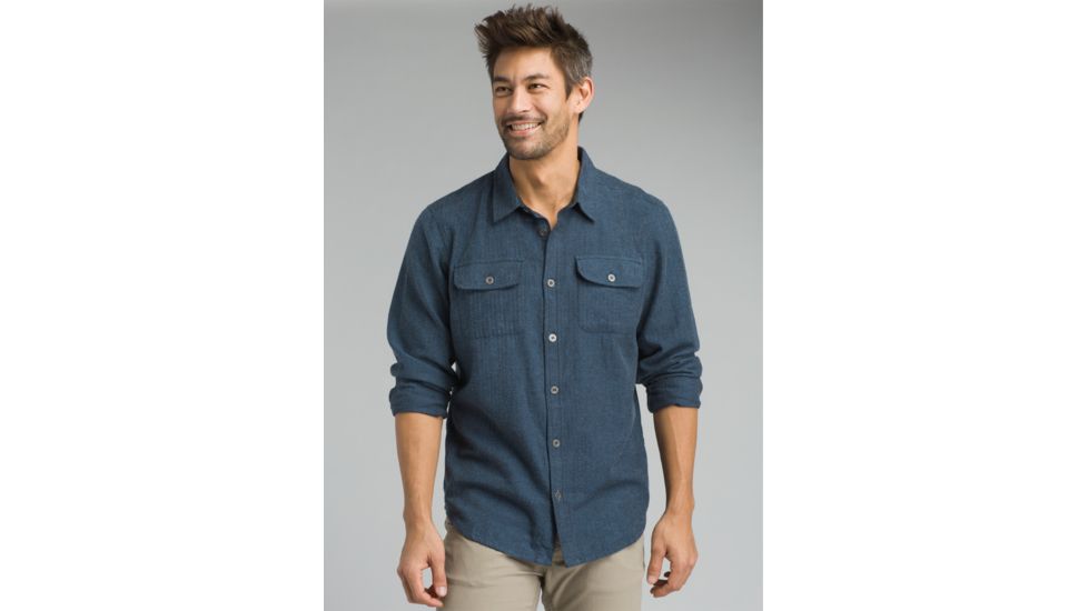 prAna Lybek Long Sleeve Flannel Shirt - Men's, Equinox Blue Herringbone, XX-Large, M23170384-EBHB-XXL