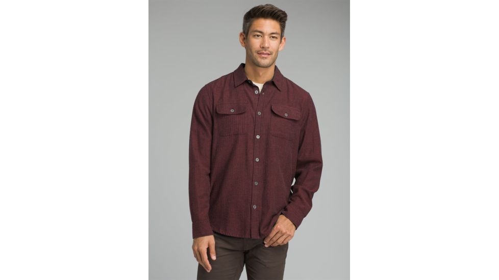 prAna Lybek Long Sleeve Flannel Shirt - Men's, Mulled Wine Herringbone, Large, M23170384-MWHB-L