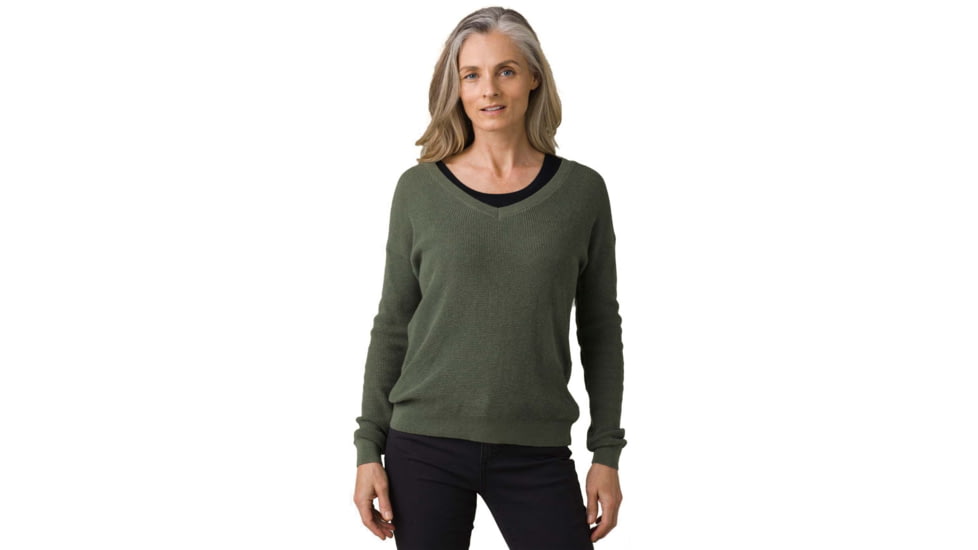 prAna Milani Vneck Sweater, Kale, Small, W23202218-KALE-S