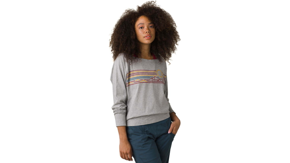 prAna Organic Graphic Long Sleeve Top, Heather Grey Landscape, Medium, 1962491-021-M