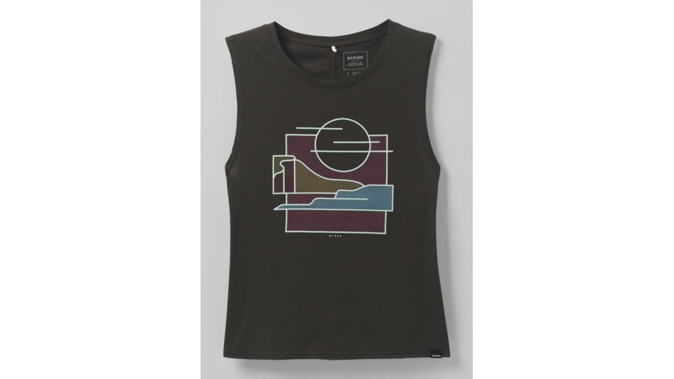 prAna Organic Graphic Sleeveless Shirt - Womens, Washed Black Throwback, S, 1962781-001-S