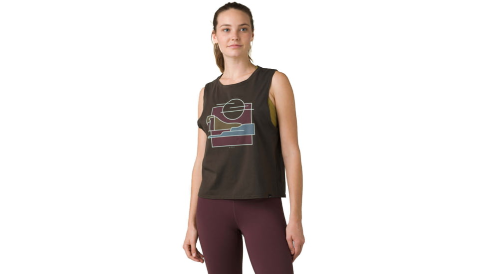 prAna Organic Graphic Sleeveless Shirt - Womens, Washed Black Throwback, S, 1962781-001-S