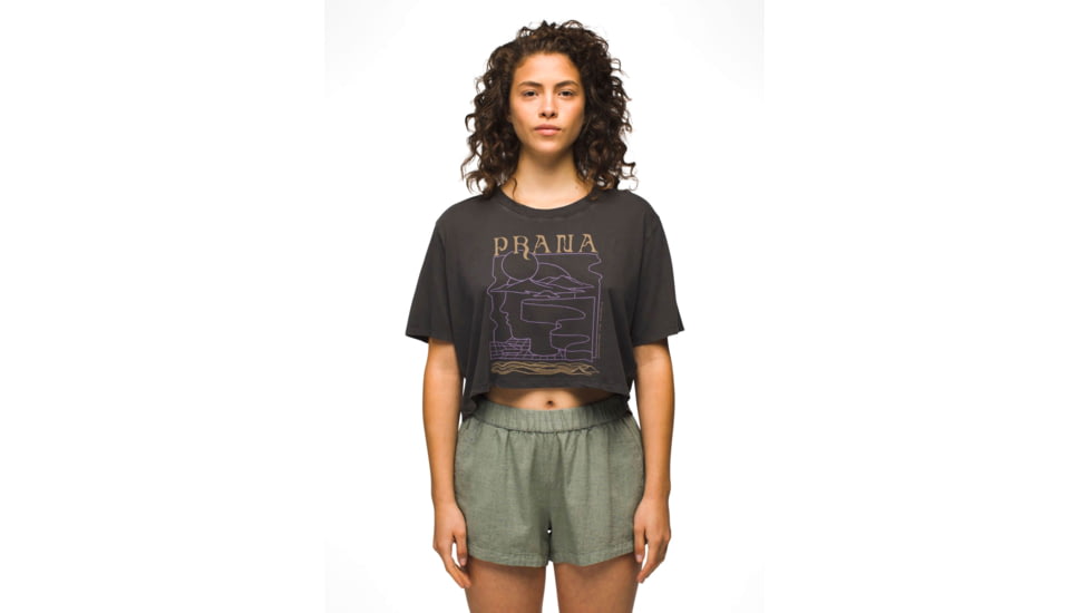 prAna Everyday VW Graphic Crop Tee - Womens, Charcoal Mindscape, S, 2066761-021-S