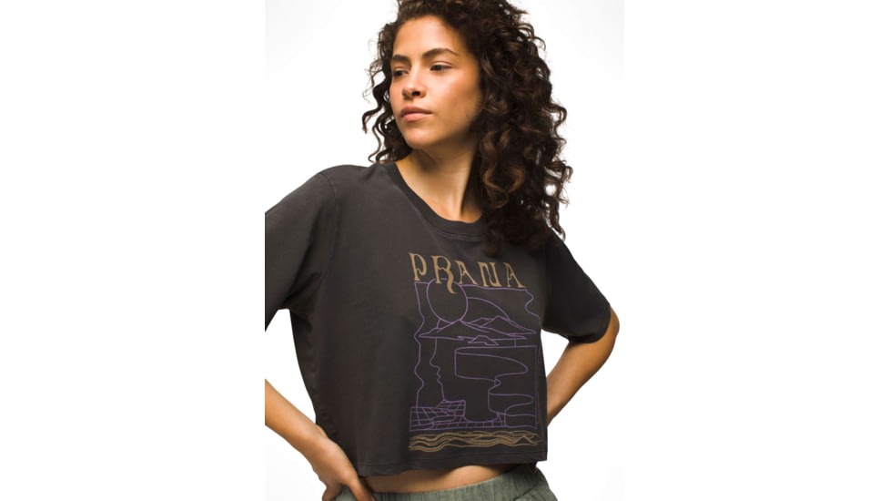 prAna Everyday VW Graphic Crop Tee - Womens, Charcoal Mindscape, S, 2066761-021-S