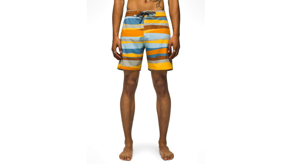 prAna Fenton Boardshort 9 Inch Inseam - Mens, Ochre Star Swell Stripe, 40, 1969521-970-09-40