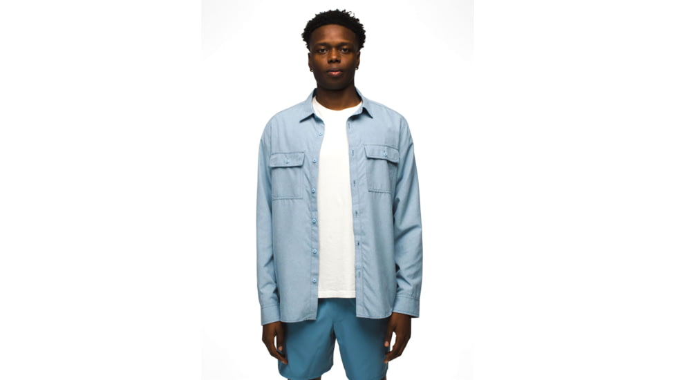 prAna Lost Sol Long Sleeve Shirts - Mens, Chambray Heather, M, 1972361-401-ST-M