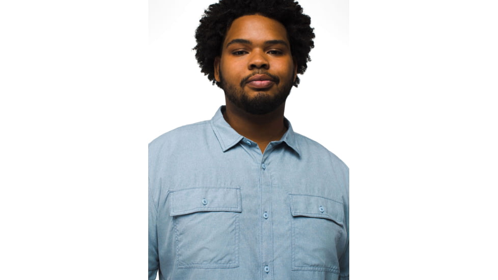 prAna Lost Sol Short Sleeve Shirt Slim Fit - Mens, Chambray Heather, XXL, 1972351-401-SL-XXL