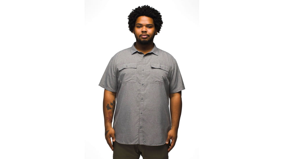 prAna Lost Sol Short Sleeve Shirt Slim Fit - Mens, Heather Grey, L, 1972351-020-SL-L