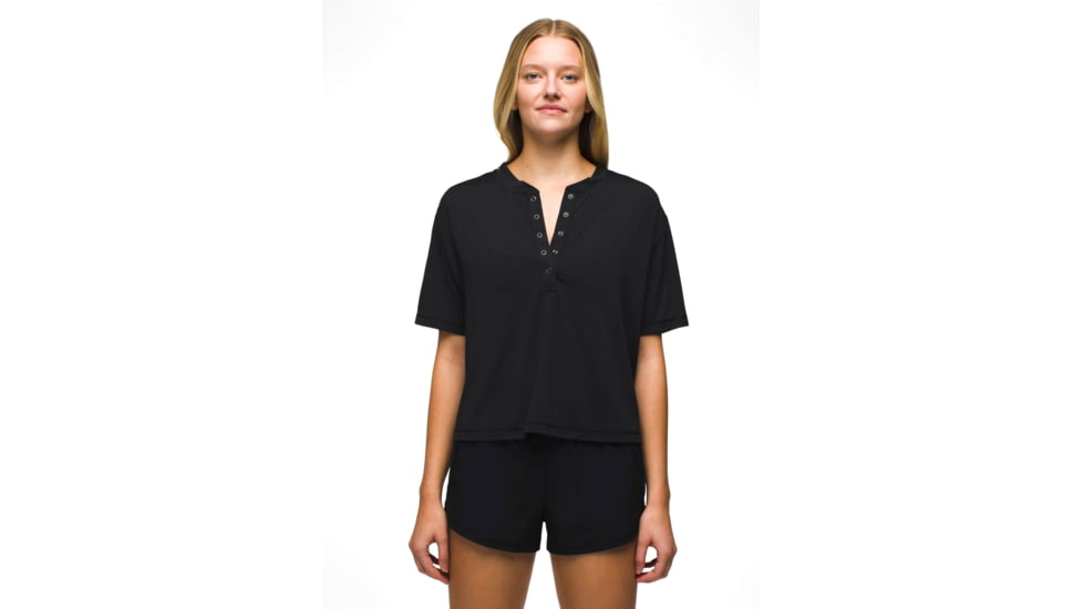 prAna Sol Searcher S/S Henley - Womens, Black, L, 2064501-001-L