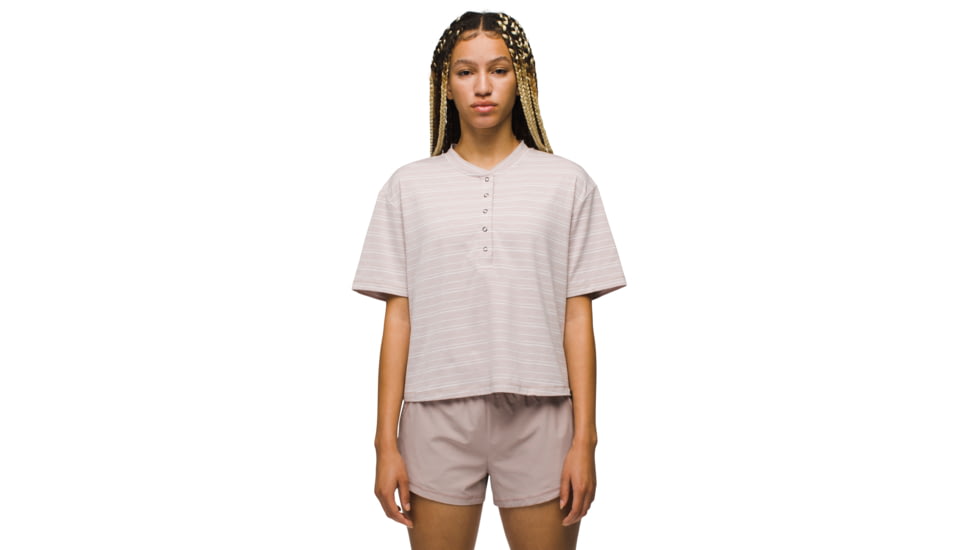 prAna Sol Searcher S/S Henley - Womens, Willow Stripe, XXL, 2064501-500-XXL