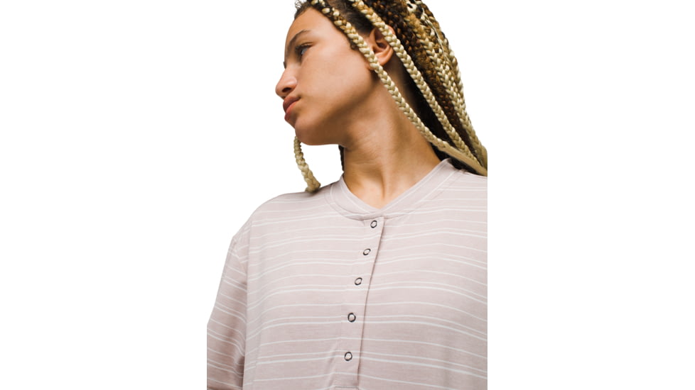 prAna Sol Searcher S/S Henley - Womens, Willow Stripe, XXL, 2064501-500-XXL