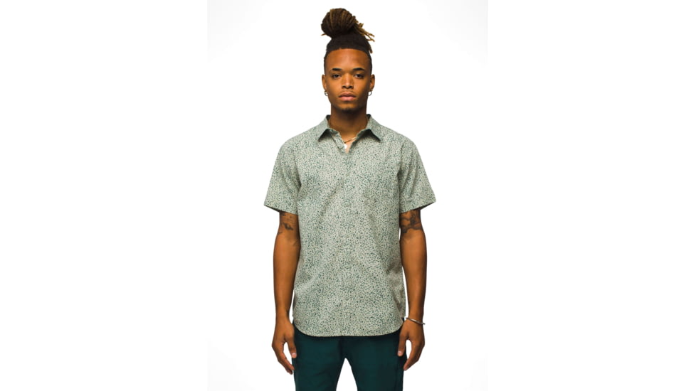 prAna Stimmersee Shirt Slim Fit - Mens, Juniper Green Sharkstooth, S, 1970111-300-SL-S