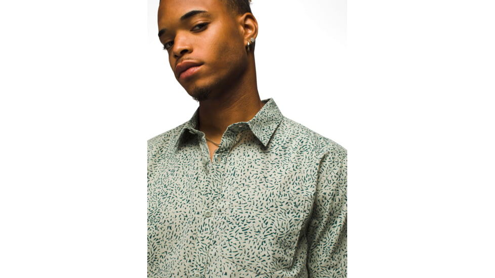 prAna Stimmersee Shirt Slim Fit - Mens, Juniper Green Sharkstooth, S, 1970111-300-SL-S