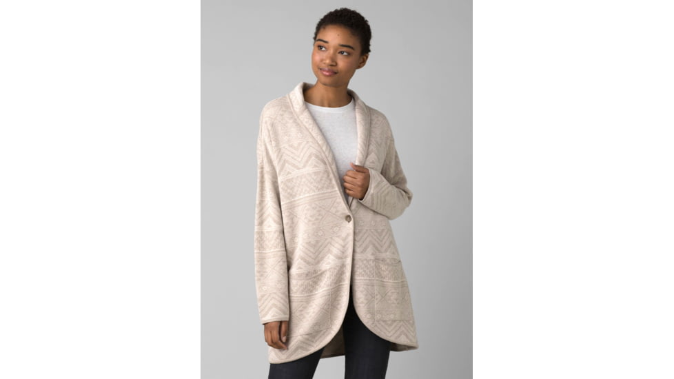 prAna Sevie Cardigan - Women's, Large, Pebble Grey Intarsia, 1967181-021-L
