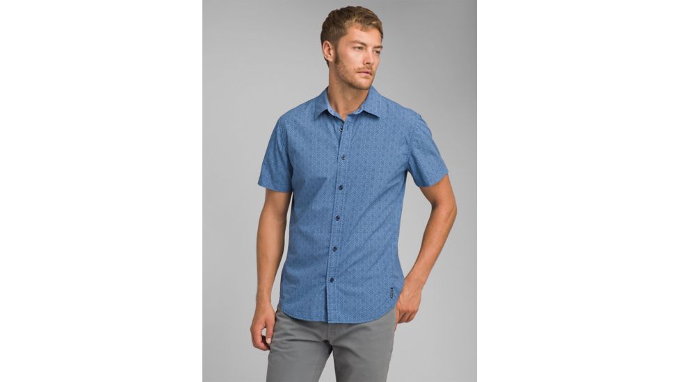 prAna Ulu Shirt - Mens, Steel Blue Geo, Large, M11191480 -434-L