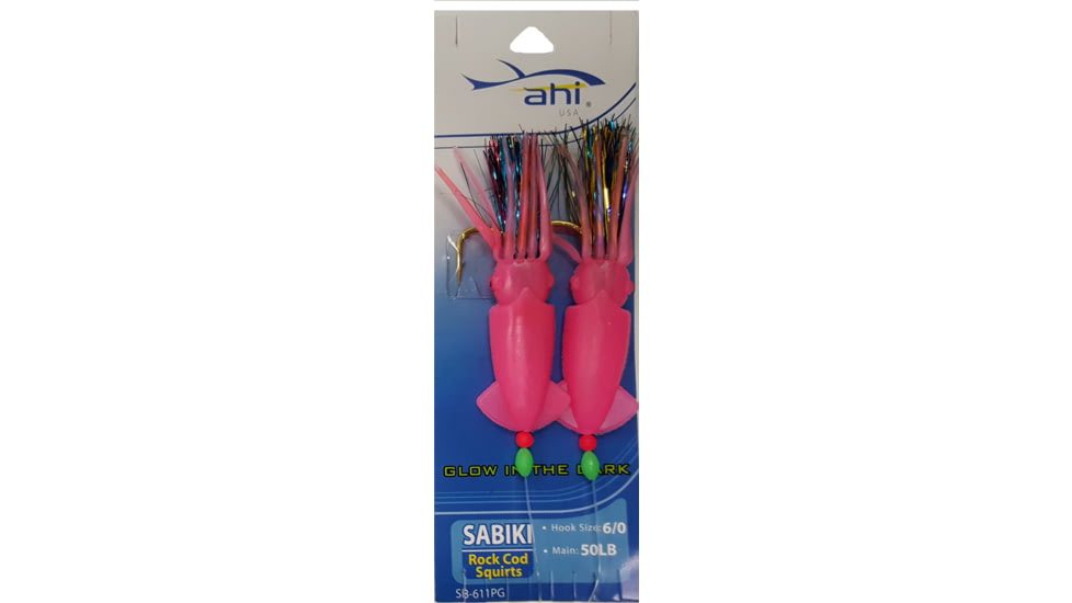 Promar 2 Hook inRockcod Squirtsin Rig - SZ 6/0 Hook, 50 Lb Mainline - Pink Glow, SB-611PG