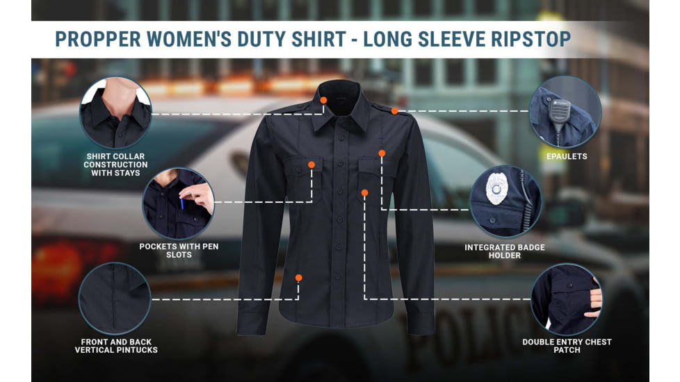 Propper Duty Ripstop Long Sleeve Shirt - Womens, Midnight Navy, M, F533950414M