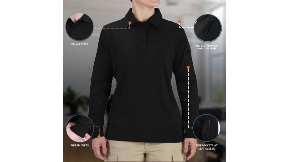 Propper Uniform Cotton Long Sleeve Polo - Womens, Black, XS, F58235N001XS