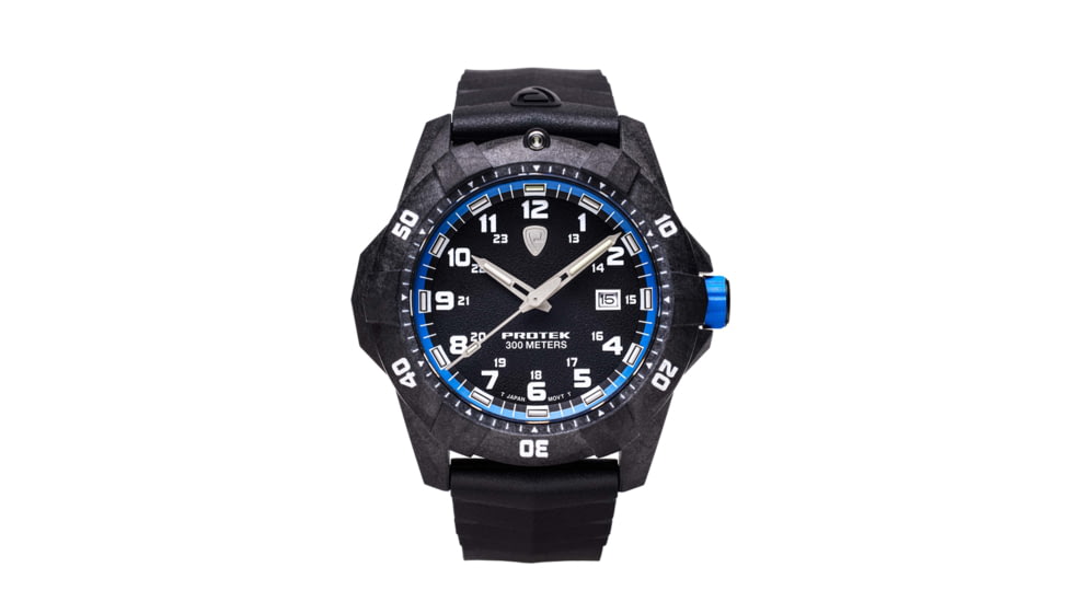 ProTek Carbon Dive Watch, Carbon Case/Black&amp;Blue Dial/Black Strap, One Size, PT1003