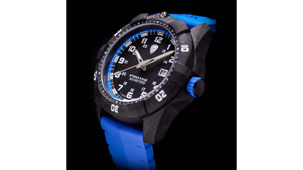 ProTek Carbon Dive Watch, Carbon Case/Black&amp;Blue Dial/Blue Strap, One Size, PT1003B