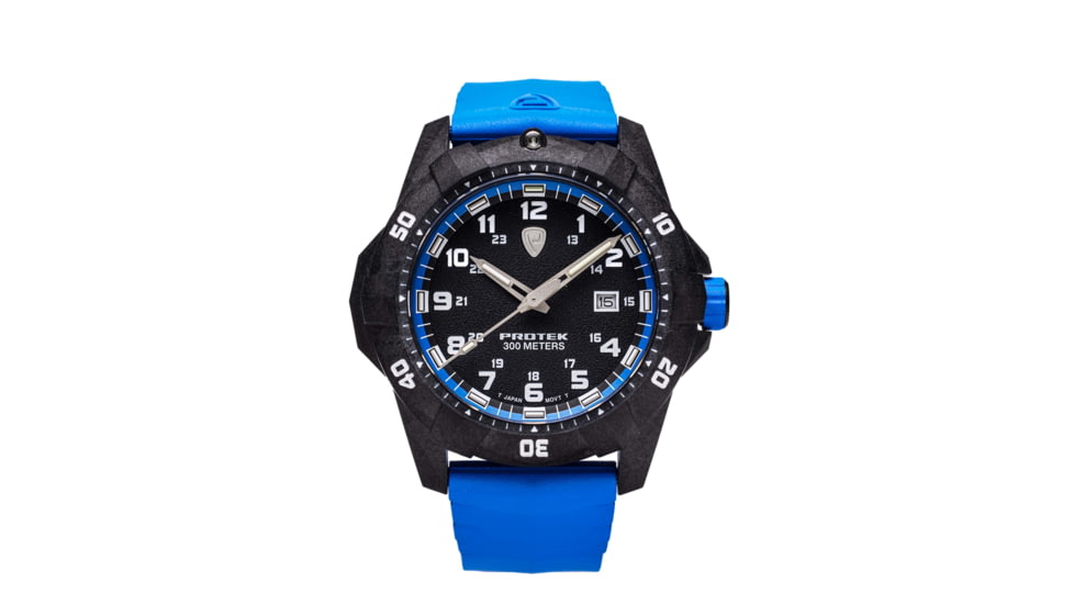 ProTek Carbon Dive Watch, Carbon Case/Black&amp;Blue Dial/Blue Strap, One Size, PT1003B